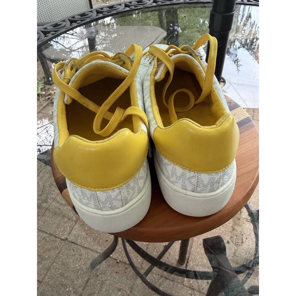 MICHAEL KORS MK LOGO WOMENS LOW TOP LACE UP SNEAKERS WHITE YELLOW RUBBER
